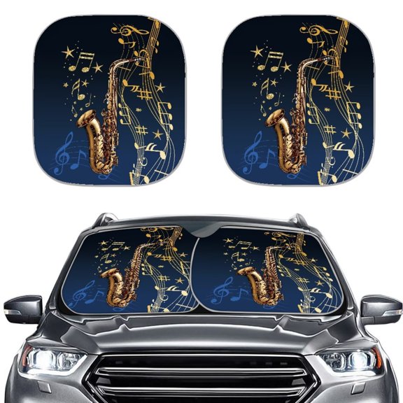 Chririnla Music Notes Sun Shade for Car Interior Protector Cover Washable 2 Pieces Sun Shade for Windshield Portable Auto Accessories Keep Vehicle Cold Fit for Summer Parking