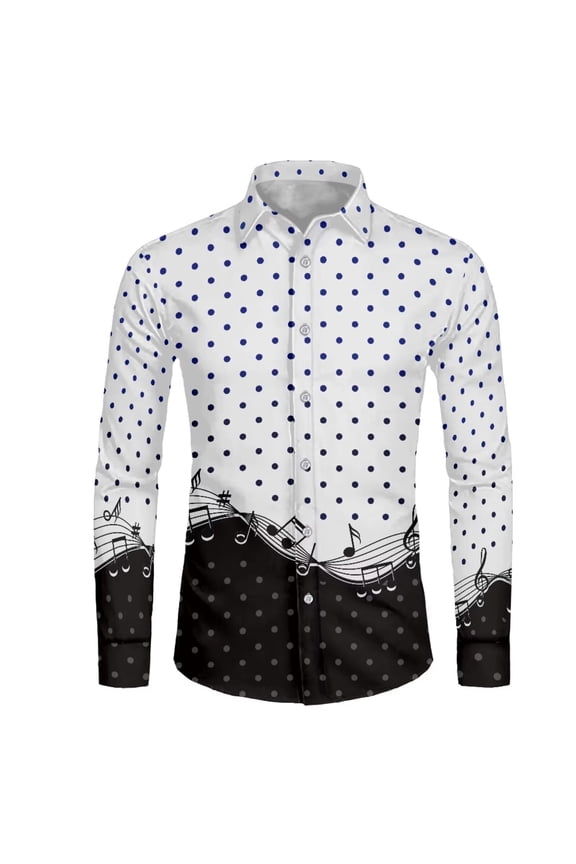 Musical Polka Dot Top Soft T-shirt Button Up Hawaiian Shirts Long Sleeve Workout Shirt Long Sleeve Formal Clothes for Men