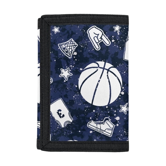 Chririnla Navy Basketball Print Toddlers Purse for Sports, Elastic Polyester Trifold Card Wallet with Lightweight Portable Money Organizer