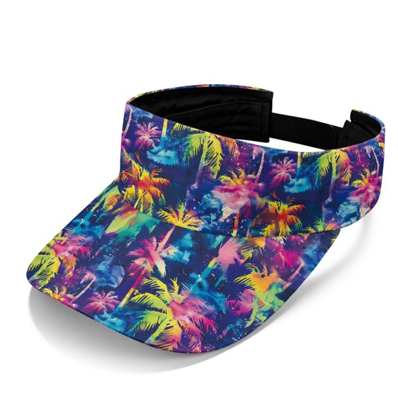 Chririnla Neon Tropical Palm Print Sun Visor for Men, Polyester Fabric Stylish UV Protection Visor Cap for Beach Vacation Sports