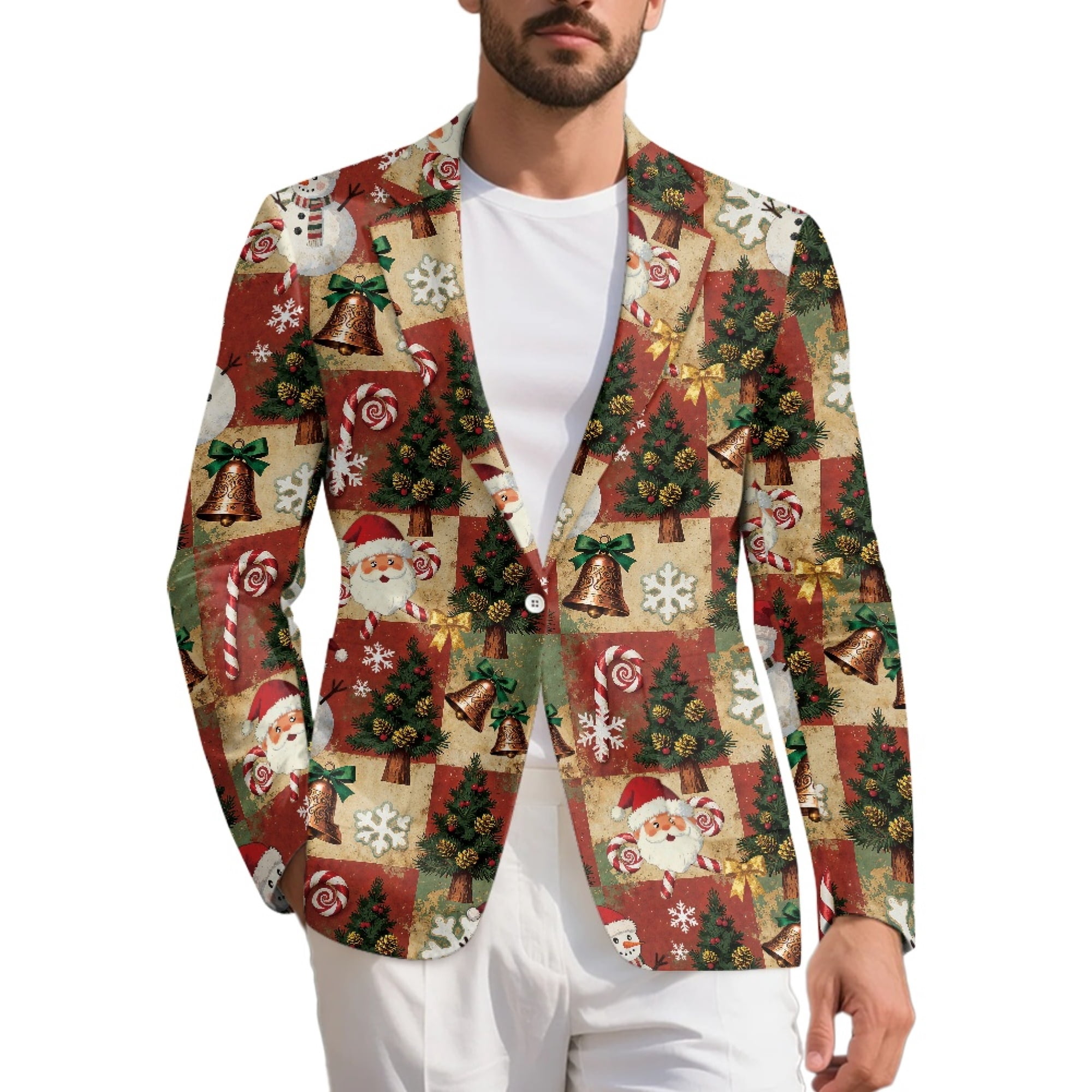 Halco Santa Suits Chririnla Neutral Vintage Santa Patch Men's Suit Jacket Open Front Long ...