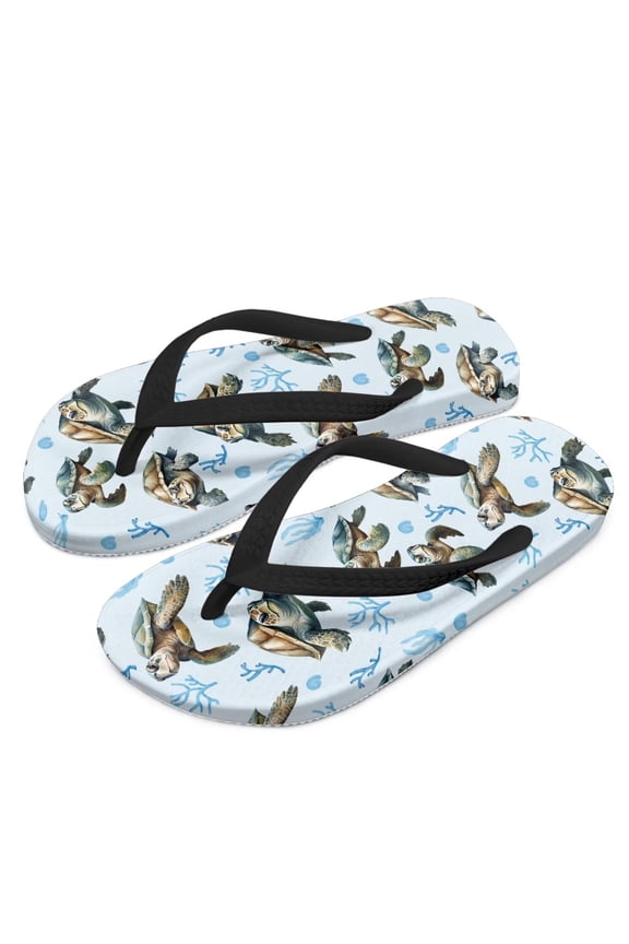 Ocean Sea Turtles Print Flip Flop Sandal Chrer Shoes - Beach Slides Slip-on Quick Dry Thong FlipFlops Sandals for Boys (11-12 Little Kids) Size 10