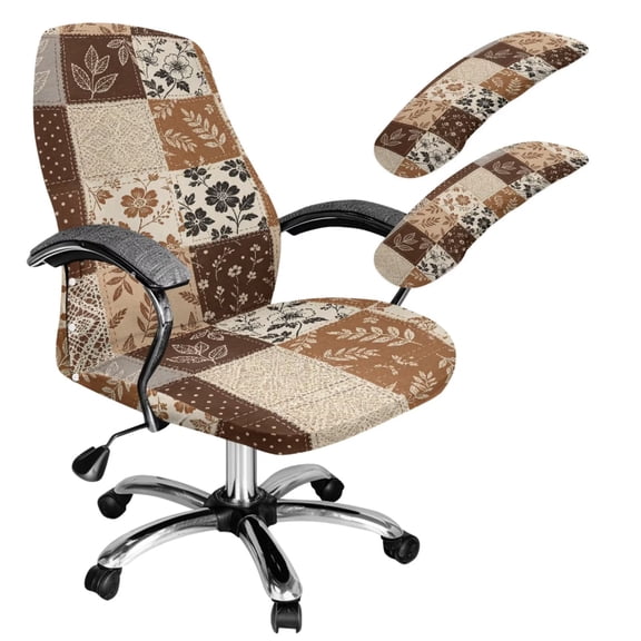 Chririnla Office Chair Cover Seat Cover and Armrest Cover 3Pcs Stretch Computer Universal Boss High Back Chair Cover Slipcover for Women Man,Plaid Patchwork Print