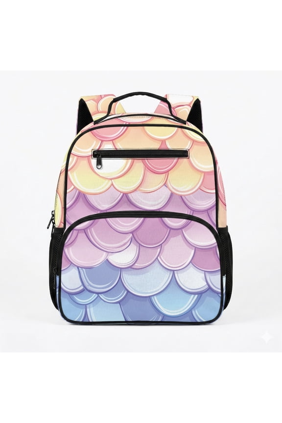 Ombre Mermaid Scale Pattern Preschool Backpack Polyester 2 Front Pockets with Handle Preschool Toddler Backpack for Girls