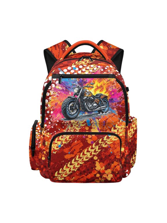 Orange Sports Car Splatter Backpack for School Boys with Multi Pocket, Large Capacity Breathable 17 Inch Kids Backpack for Middle School Daily Commute