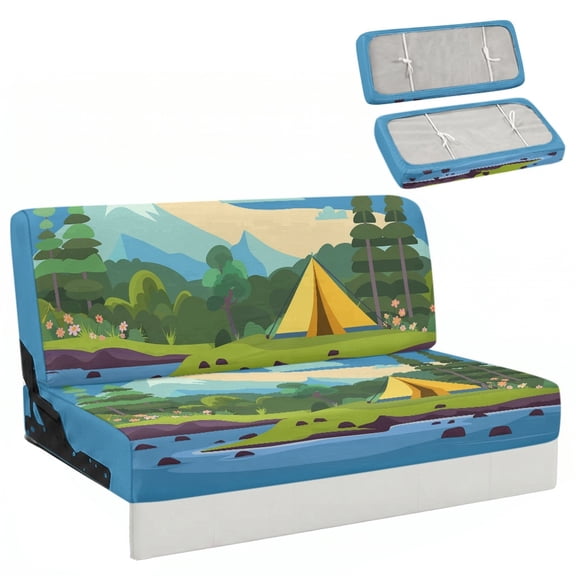 Chririnla Outdoor Camping Landscape Jackknife Sofa Bed Cover Elastic Bottom Straps, Fit for RV Camper, RV Couch Covers Fit for Foldable Futon Sofa Bed