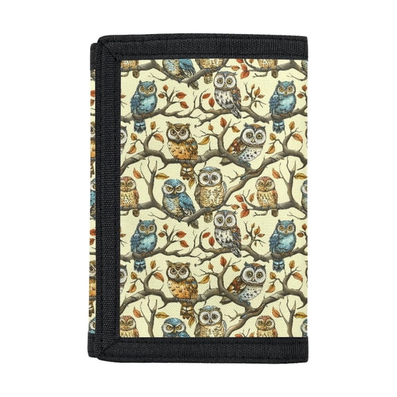 Chririnla Owl Lightweight Kids Trifold Wallet, Polyester Children's Wallet Zipper Trifold Boys Wallets for School Sports