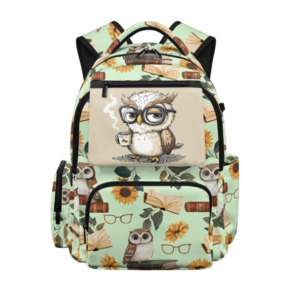 Chririnla Owl Sunflower Book Kids 17 Inch Backpacks Waterproof Shoulder Bookbag with Side Pockets Girl's Lightweight Backpack for Hiking Camping