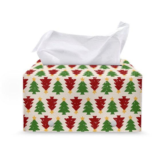 Chririnla PU Leather Facial Box Organizer, Christmas Tree Decoration Tissue Dispenser Box Water-Resistant with Buttons Rectangle Tissue Box Cover for Living Room Bedroom