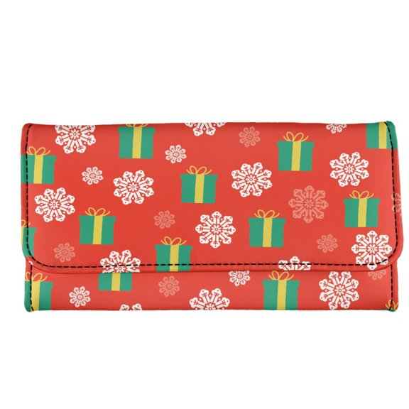 Chririnla PU Leather Money Organizer with Buckle with Zipper Pocket Long Wallet for Work, Christmas Gift Snowflake Pattern Women's Trifold Wallet