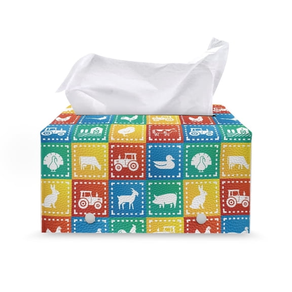 Chririnla PU Leather Rectangle Tissue Box Cover, Dustproof Waterproof Rectangular Tissue Box Cover for Bedroom Car, Farm Animal Grid Pattern