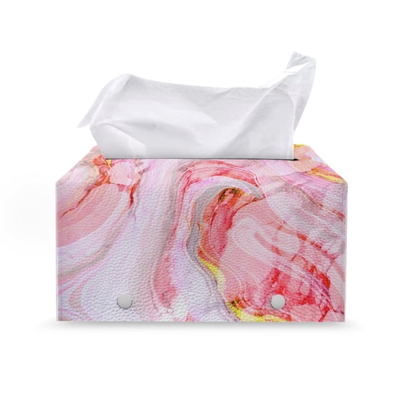Chririnla PU Leather Tissue Box Cover, Marble Pattern Design Rectangular Kitchen Tissue Holder Stain Resistant Removable Rectangle Tissue Box Cover for Car Bedroom