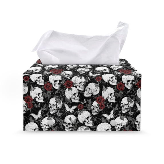 Chririnla PU Leather Tissue Box Cover, Skull Rose Butterfly Print ...