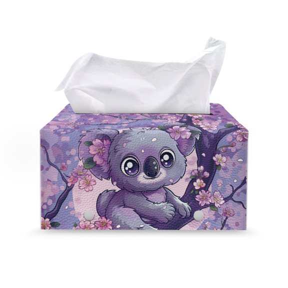 Chririnla PU Leather Tissue Box Cover, Waterproof with Buttons Rectangle Tissue Box Cover for Bathroom Car, Koala