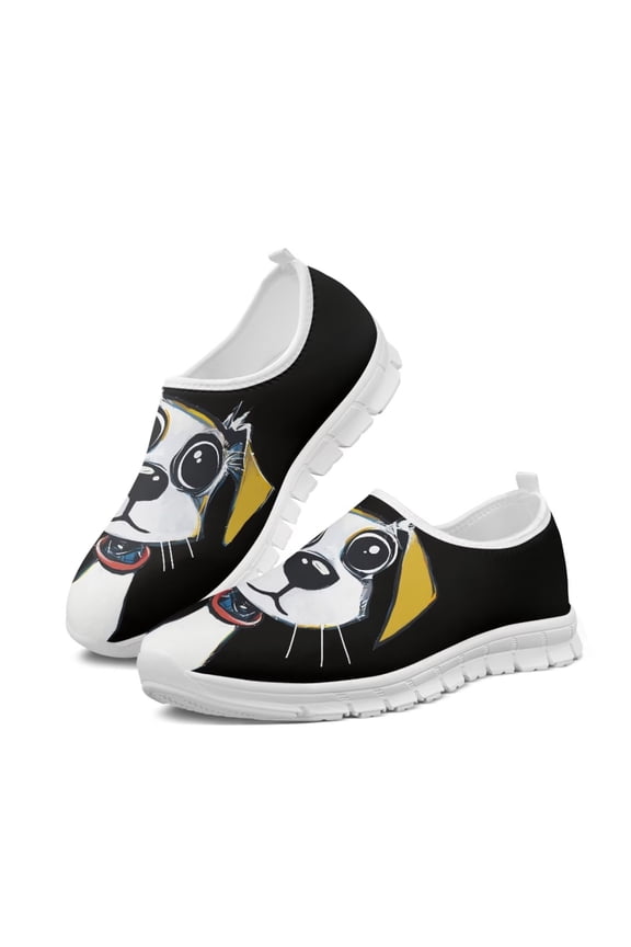 Painted Dog Black Slip on Sneakers for Women Mesh Casual Tennis Shoes Comfortable Walking Shoes