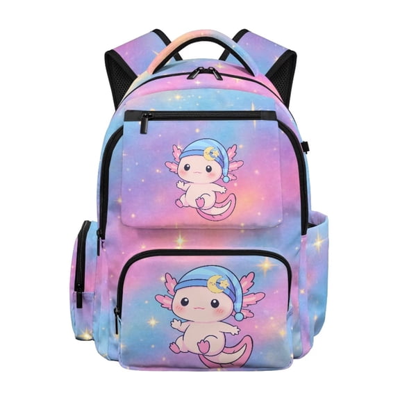 Chririnla Pajama Axolotl Star Night School Backpack for Boys 8-10 Lightweight Bookbag Kids School Bag with Adjustable Strap Large Capacity 17 Inch Travel Bag Casual Daypack