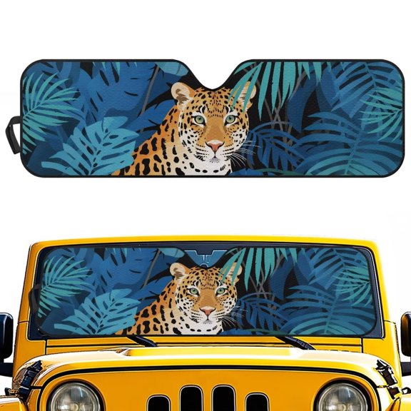 Chririnla Palm Leaf Leopard Classic Windshield Sun Shade Foldable Car Front Window Sunshade - Best Heat Shield Reflector Cover - Blocks Max UV Rays & Keeps Your Vehicle Cool,1pc