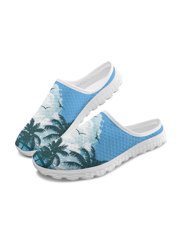 Palm Tree Clouds Womens Shoes Mule Clog Fashion Sport Breathable Walking Slip on Comfortable Backless Mesh House