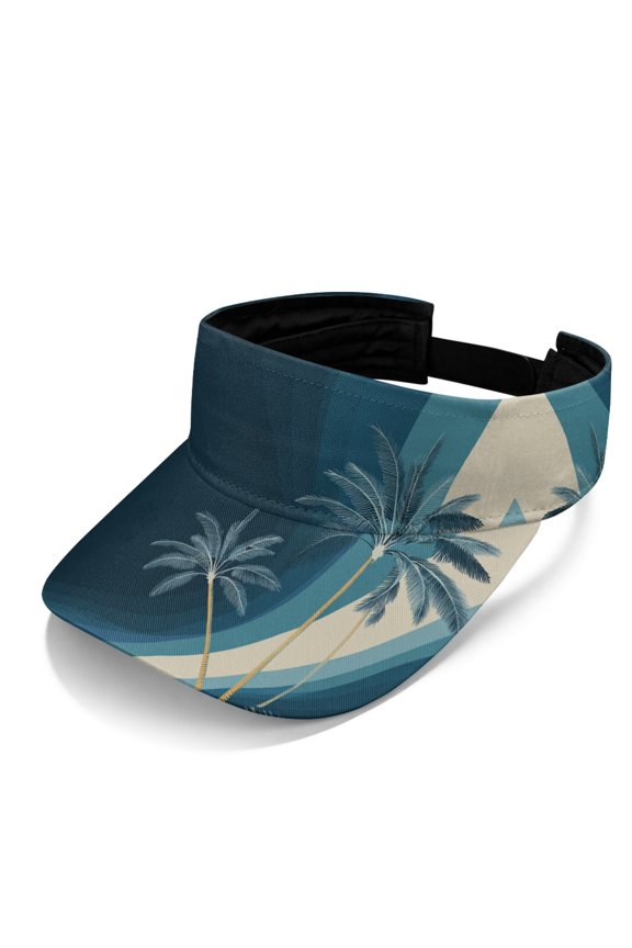 Palm Tree Wave Print Open Top Sun Visor Hat for Beach Running, Comfortable UV Protection Sun Visor Cap