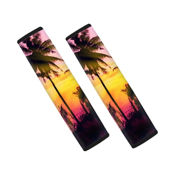 Chririnla Palm Trees Sunset Seat Belt Pad 2 Pack, Seat Belt Cover Pad Composite SBR Quick Install Heat Insulation for Vans Truck SUV