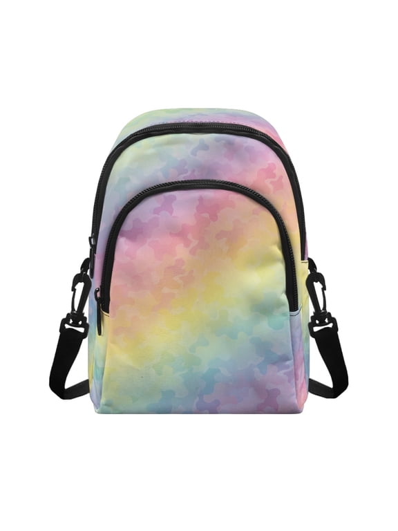 Pastel Camouflage Pattern Small Sling Backpack for Women, Lightweight Small Crossbody Wallet with Adjustable Strap for Travel Party