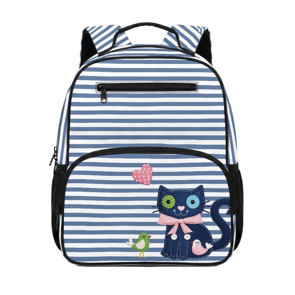 Chririnla Patchwork Cat Birds Preschool Backpack for Toddler, Polyester Solid Preschool Toddler Backpack for Kindergarten Daily Commute