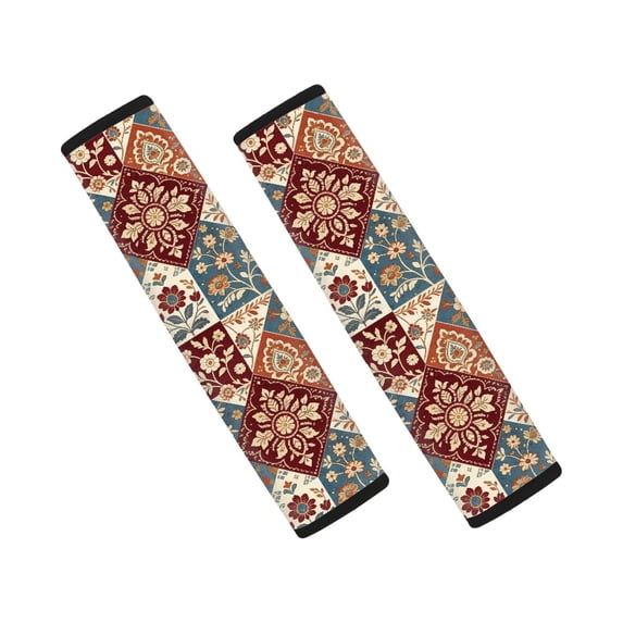 Chririnla Patchwork Floral Pattern Car Seat Belt Pads 2 PCS, Seat Belt Shoulder Pad Polyester Comfortable Thick for Sedans Truck Auto