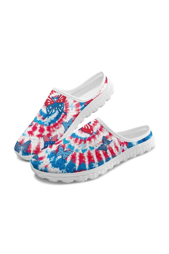 Patriotic Butterfly Tie Dye Mesh Slip On Clogs - Breathable Lightweight Summer Unisex Casual Walking Shoes