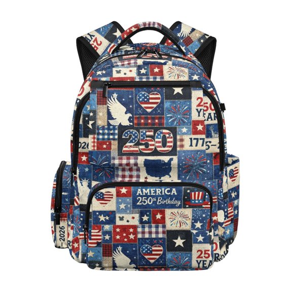 Chririnla Patriotic Patchwork Print School Backpacks with Multi Pockets Adjustable Shoulder Strap School Bag, Padded Straps 17 Inch Kids Backpack for Scuola Hiking