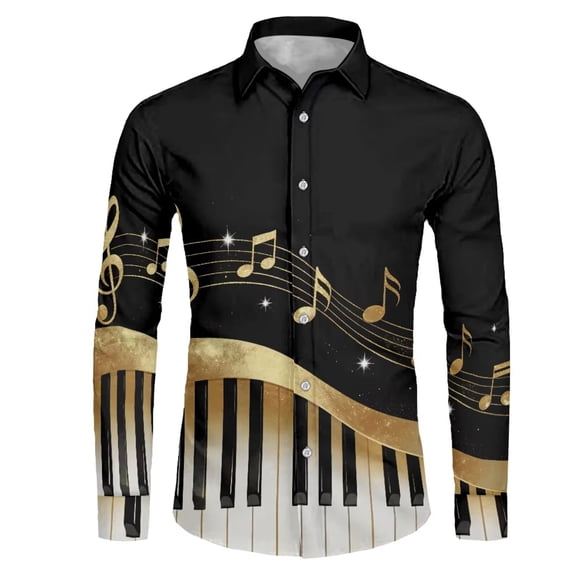 Chririnla Piano Key Shirts Button Down Shirts Soft Regular Dress Wear Comfortable Long Sleeve V-neck Business Top Performance Wear for Men