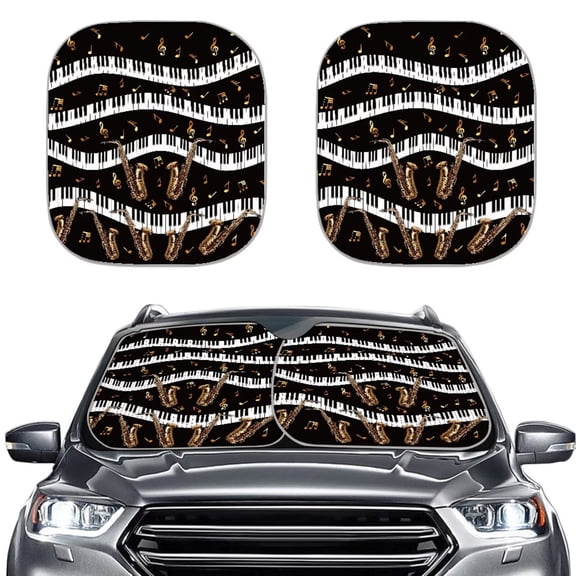 Chririnla Piano Keyboard Car Windshield Sun Shades Sunshades 2 Pack Music Notes Auto Sun Blocks Sunshades Folding Vehicle Interior Decoration Accessories Perfect for Holidays & Casual Park