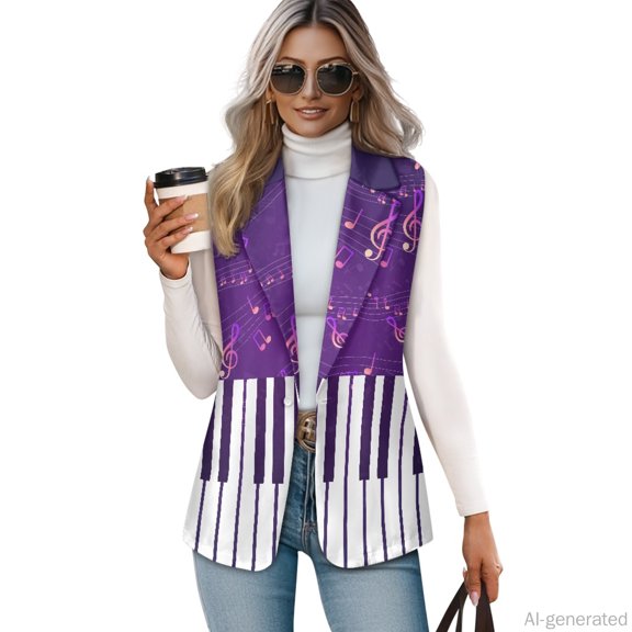 Chririnla Piano Music Note, Versatile Sleeveless Business Waistcoat for Work Summer Spring, Loose Fit Women's Sleeveless Waistcoat Vest
