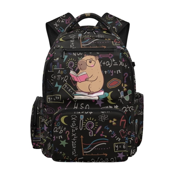 Chririnla Pig Math Print Waterproof School Backpack for Travel Back to School, Multi Pocket Adjustable Straps 600D Polyester Travel Daypack