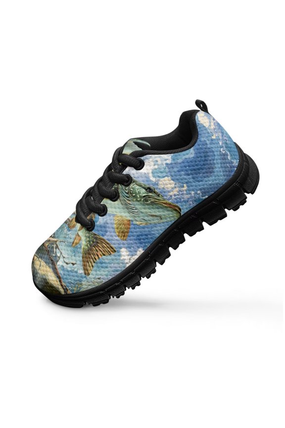 Pike Fish Paint Shoes for Boys Girls Size 1.5 Causal School Slip On Sneakers Lightweight Mesh Sports Shoes for Tennis Running Walking