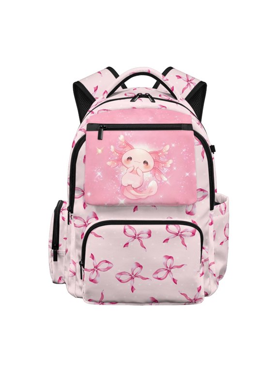 Pink Axolotl Print School Bookbag with Lightweight, Multi Pocket Padded Adjustable Straps 17 Inch School Backpack for Sports Travel