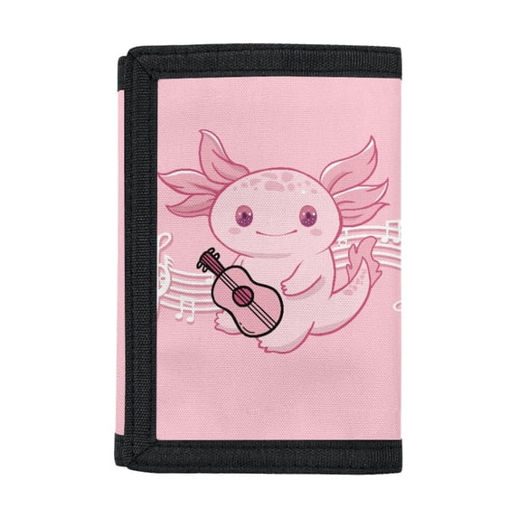 Chririnla Pink Axolotl Waterproof Trifold Card Wallet, Elastic Polyester Toddlers Wallet Easy to Access Coin Storage for Daily Use Outdoor Travel