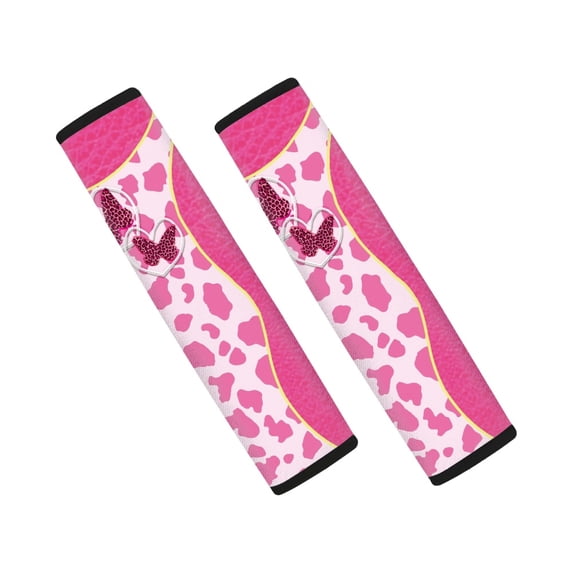 Chririnla Pink Cow Print Car Seat Belt Cover 2 PCS, Car Seat Belt Pads Polyester Easy to Install Durable for Truck Auto SUV