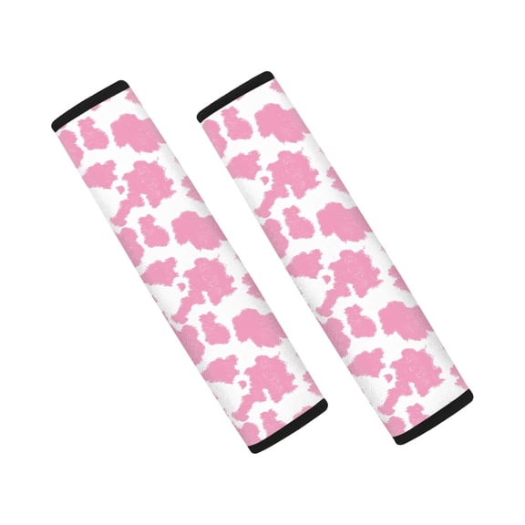 Chririnla Pink Cow Print Pattern Car Seat Belt Pads Convenient Seat Belt Shoulder Pad Easy Clean Polyester Compatible with Auto Sedan