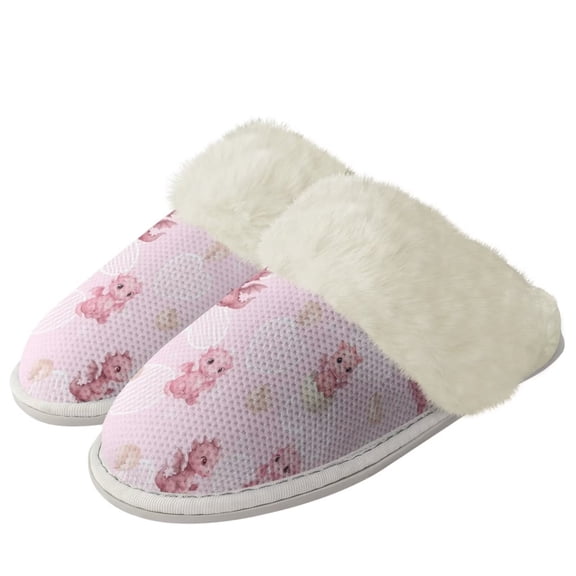 Chririnla Pink Dragon Print Plush House Shoes for Women Non-Slip Fuzzy House Slippers Outdoor Sneaker Slipper with Fur Edges for Indoor & Outdoor