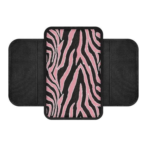 Chririnla Pink Glitter Zebra Stripe Pattern Car Armrest Cushion Protector Anti Scratch Automotive Armrest Cover for Car Interior, Non-Slip Auto Center Console Cover Most Vehicles