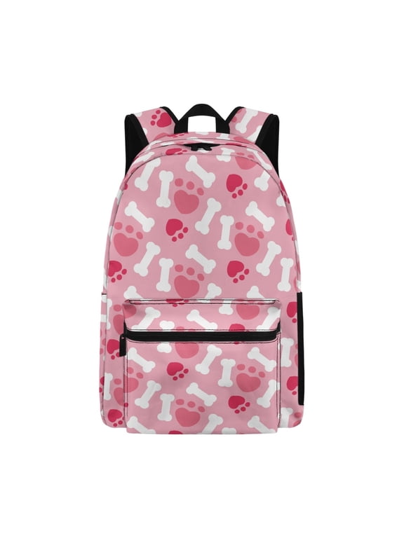 Pink Paw Bone Heart Backpack for Boy Girl 17Inch Cute Capybara Backpack for School Adjustable Strap Large Capacity Casual Rucksack