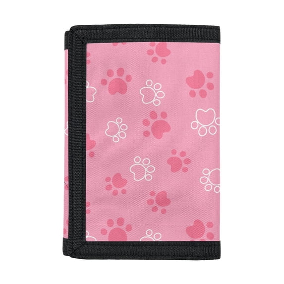 Chririnla Pink Paw Decoration Trifold Card Wallet, Elastic Polyester Slim Foldable Kids Money Organizer for Daily Use Outdoor Travel
