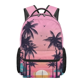 Chririnla Pink Sunset Palm Tree Beach Pattern Backpack for School Girls Lightweight Bookbag Elementary School Daypack Teen Backpack with Adjustable Shoulder