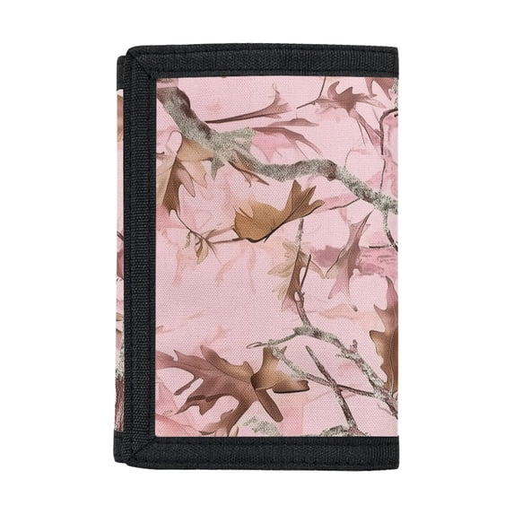 Chririnla Pink Woodland Camouflage Pattern Thin Kids Trifold Wallet, Polyester Children's Wallet Foldable Trifold Card Wallet for Outdoor Sports Travel