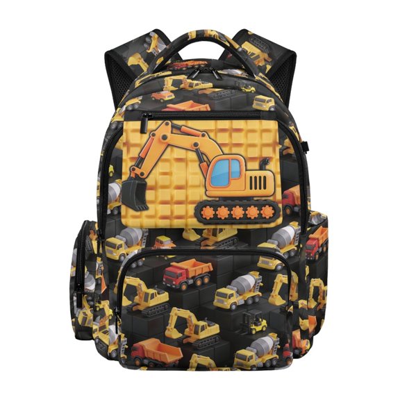 Chririnla Pixel Yellow Excavator Pattern Large Capacity Bookbag for Casual Campus, Lightweight Ultra Soft 600D Polyester Book Bag