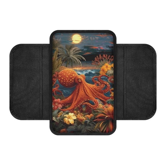 Chririnla Polyester Auto Armrest Box Pad with Storage Pockets Stretch Car Center Console Cover for Van, Marine Animals Tropical Print Auto Arm Rest Cover