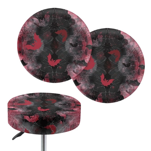 Chririnla Polyester Bar Stool Cushion Slipcovers for Home Bathroom, Washable Soft Round Stool Chair Covers, Halloween Bat Web Pattern
