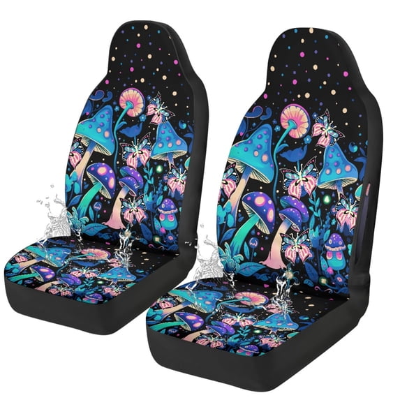 Chririnla Polyester Car Seat Covers Set for Driving, Easy to Install Removable Car Front Seat Cover, Neon Mushroom Pattern