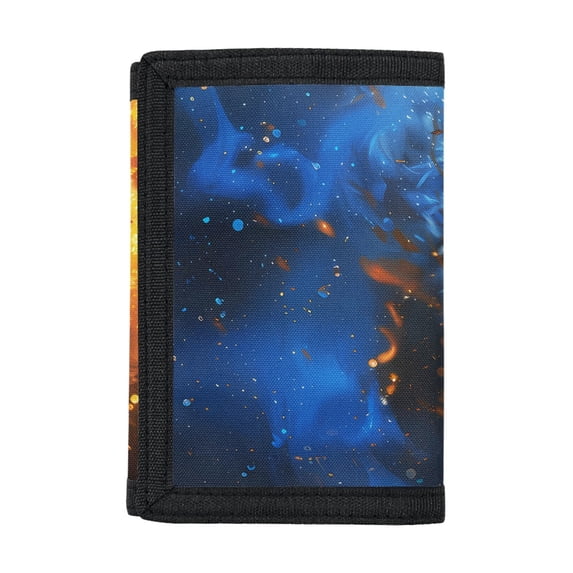 Chririnla Polyester Children's Wallet with Lightweight Foldable Trifold Card Wallet for Sports, Fire Ice Wolf Kids Trifold Wallet