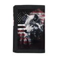 thumbnail image 1 of Chririnla Polyester Children's Wallet with Zipper Slim Trifold Card Wallet for Travel, Wolf American Flag Kids Trifold Wallet, 1 of 6